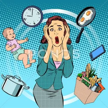 Woman and home care housekeeper child Stock Illustration