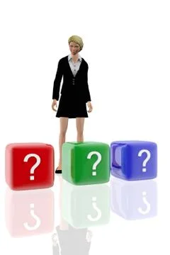 Woman and interrogation boxes Stock Illustration