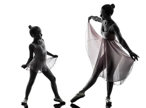 Woman and little girl  ballerina ballet dancer dancing silhouette Stock Photos