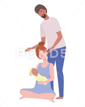 Woman and man with newborn baby Stock Illustration