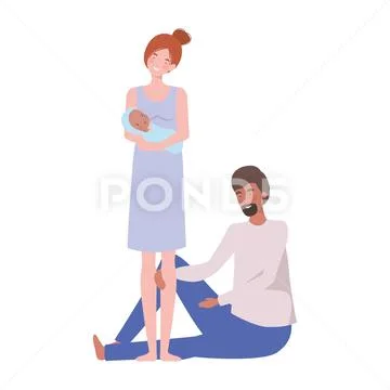 Woman and man with newborn baby Stock Illustration