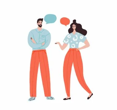 Woman and man with speech bubbles. Flat design, vector illustration Stock Illustration