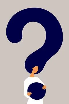 Woman and question mark, problem solving concept. Sad girl thinks hard thoughts イラスト素材