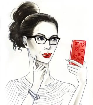 Woman and smartphone Stock Illustration