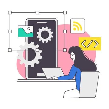 Woman App Dev Professional Developing Software Application for Mobile Device Stock Illustration