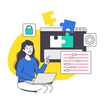 Woman App Dev Professional Developing Software Application for Mobile Device Stock Illustration