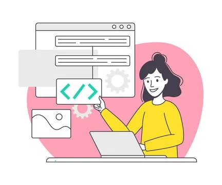 Woman App Dev Professional Developing Software Application for Mobile Device Stock Illustration