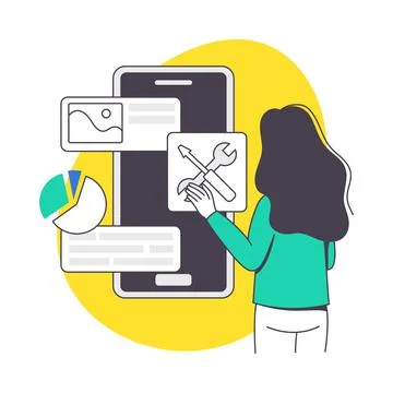 Woman App Dev Professional Developing Software Application for Mobile Device Stock Illustration