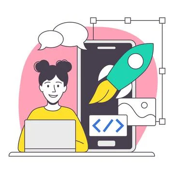 Woman App Dev Professional Developing Software Application for Mobile Device Stock Illustration