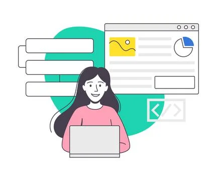 Woman App Dev Professional Developing Software Application for Mobile Device 库存插图