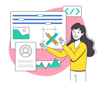 Woman App Dev Professional Developing Software Application for Mobile Device Stock Illustration