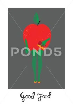 Woman-Apple. illustration on white background, template for design, greeting Stock Illustration