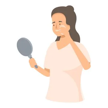Woman applying face cream using mirror skincare routine illustration Stock Illustration