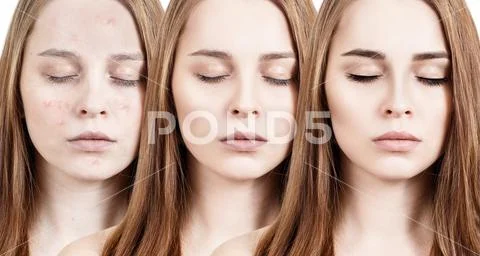 Woman applying makeup by steps. Stock Photos