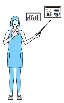 A woman in an apron analyzing a performance graph. Stock Illustration