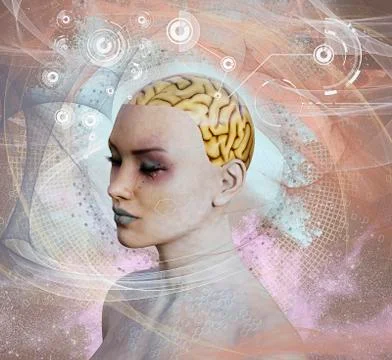 Woman with artificial intelligence brain Illustrazione stock