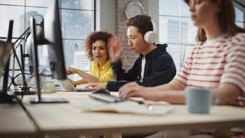Woman Asking about Work Using Computer i... | Stock Video | Pond5