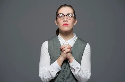 A woman asks pleads for a help Stock Photos