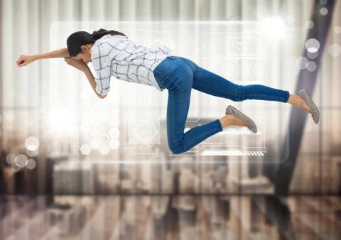 Woman asleep floating with interface Stock Photos
