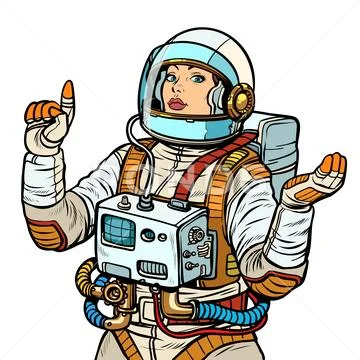 Woman Astronaut, Space Exploration Isolate On White Background