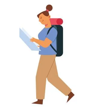 Woman with backpack and map Stock Illustration