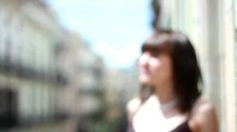 Woman on the balcony Stock Footage