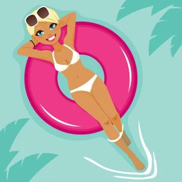 Woman Beach Resting Float Stock Illustration