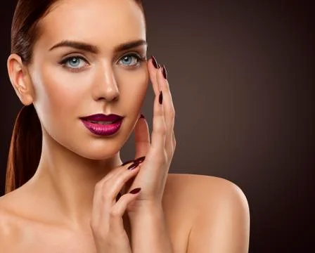 Woman Beauty Makeup, Fashion Model Face Make Up, Eyes Lips Nails Stock Photos