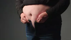 The Woman in underwear shakes belly fat., Stock Video
