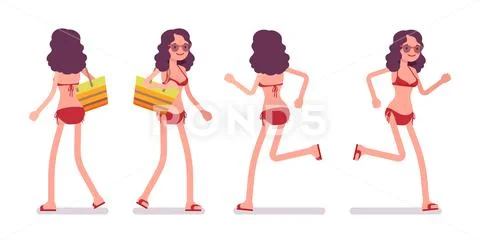 Woman in a bikini set, running pose Stock Illustration