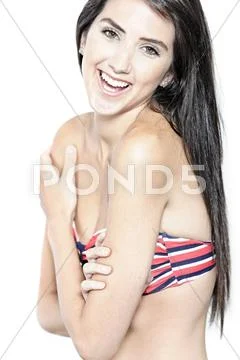 Woman in bikini smiling Stock Photos