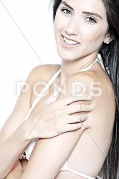 Woman in bikini smiling Stock Photos