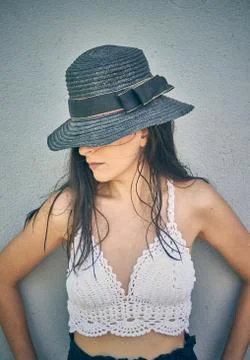 A woman in a black hat Stock Photos