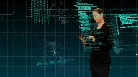 Woman in black using a tablet Video stock 107715354