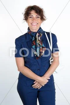 Woman in blue top with a bag Stock Photos