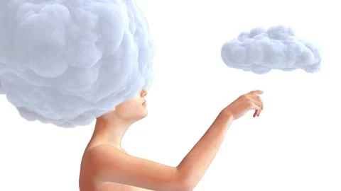 Woman body with cloud on head isolate on white background. Stock Footage 166514990