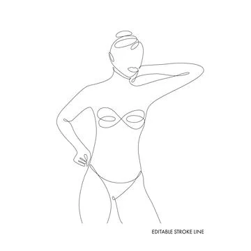Woman body one single continuous line silhouette. Vector stock illustration Stock Illustration