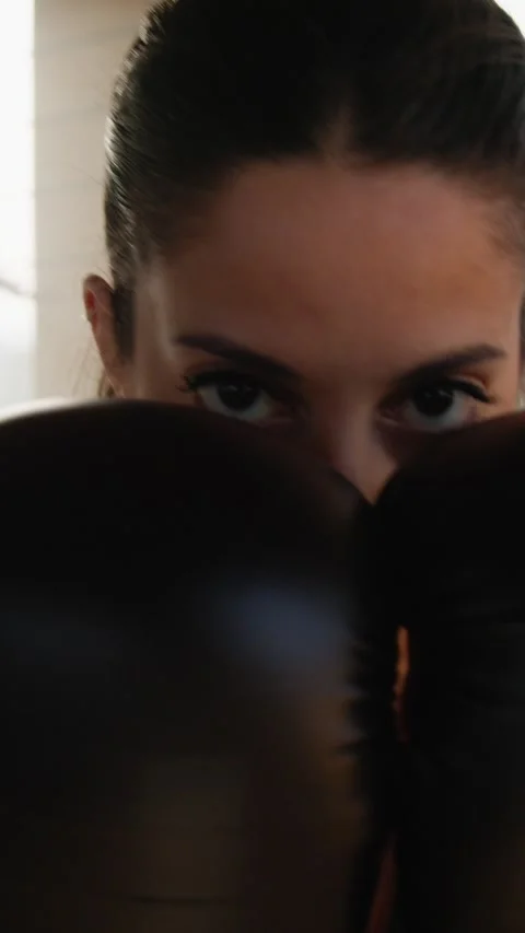 Woman Boxer In The Guard Position While Training Stock Footage 275819250