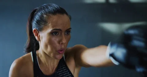 Woman Boxing in the Gym Stock Footage