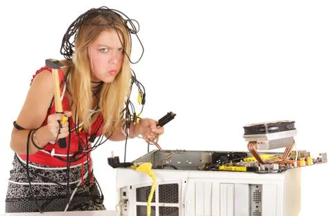 Woman breaking computer 스톡 사진
