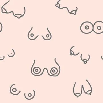Woman breast vector seamless pattern. Funny boobs doodle background. Grey and Illustrazione stock