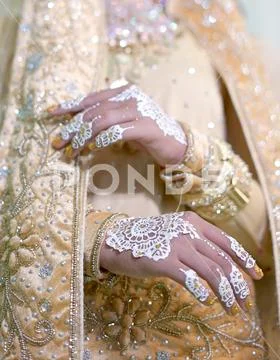 Woman Bride Hands with Henna, Indonesian Wedding Tradition Ceremony. Stock Photos