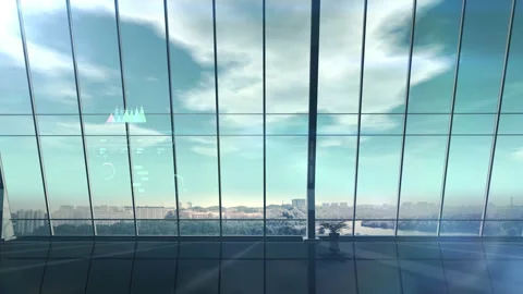 A woman is browsing an array of infographics projecting in virtual reality Stock Footage 121960130