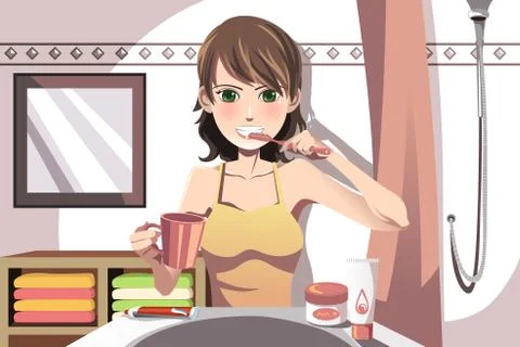 Woman brushing teeth Stock Illustration
