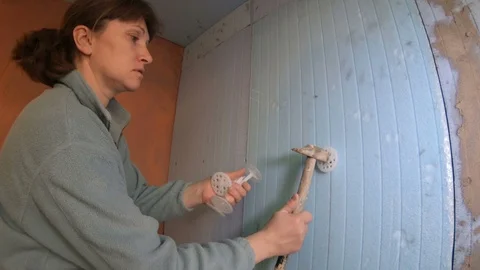 Woman builder with construction tools. Video stock 120287742