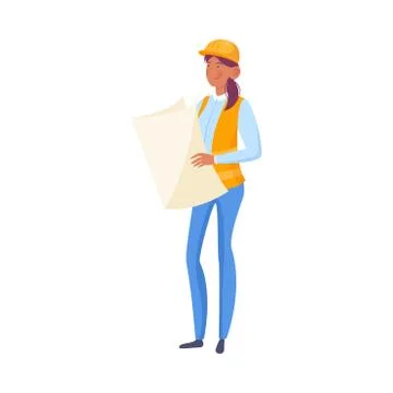 Woman builder looking at documents vector illustration Stock Illustration