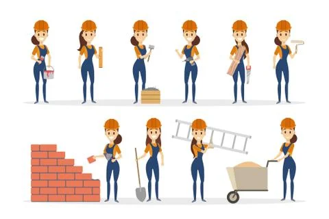 Woman builder set. Stock Illustration