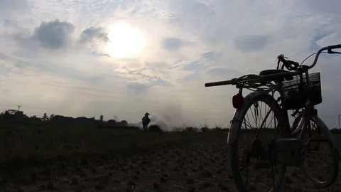 Woman burned straw Stock Footage 72969167