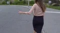 Woman in business suit trying to catch ride to center, breakdown of car, problem HD Footage