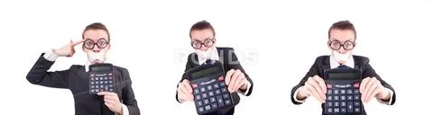 Woman with calculator in fraud concept isolated on white Stock Photos
